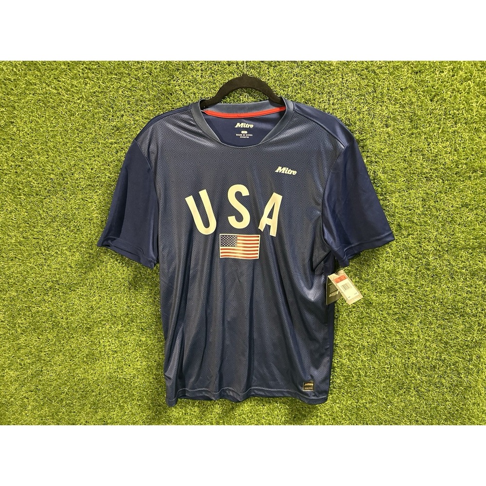 Mitre Men's Blue USA Moisture Wicking Crew Neck Short Sleeve Jersey Tee S